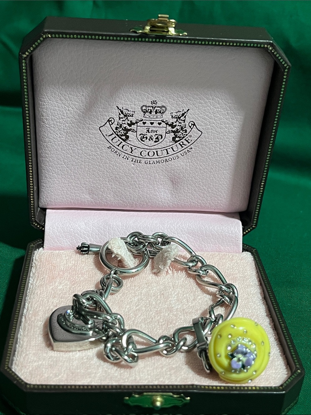 Juicy Couture Silver Chain Bracelet with Yellow Floral Enamel Cupcake  Charm